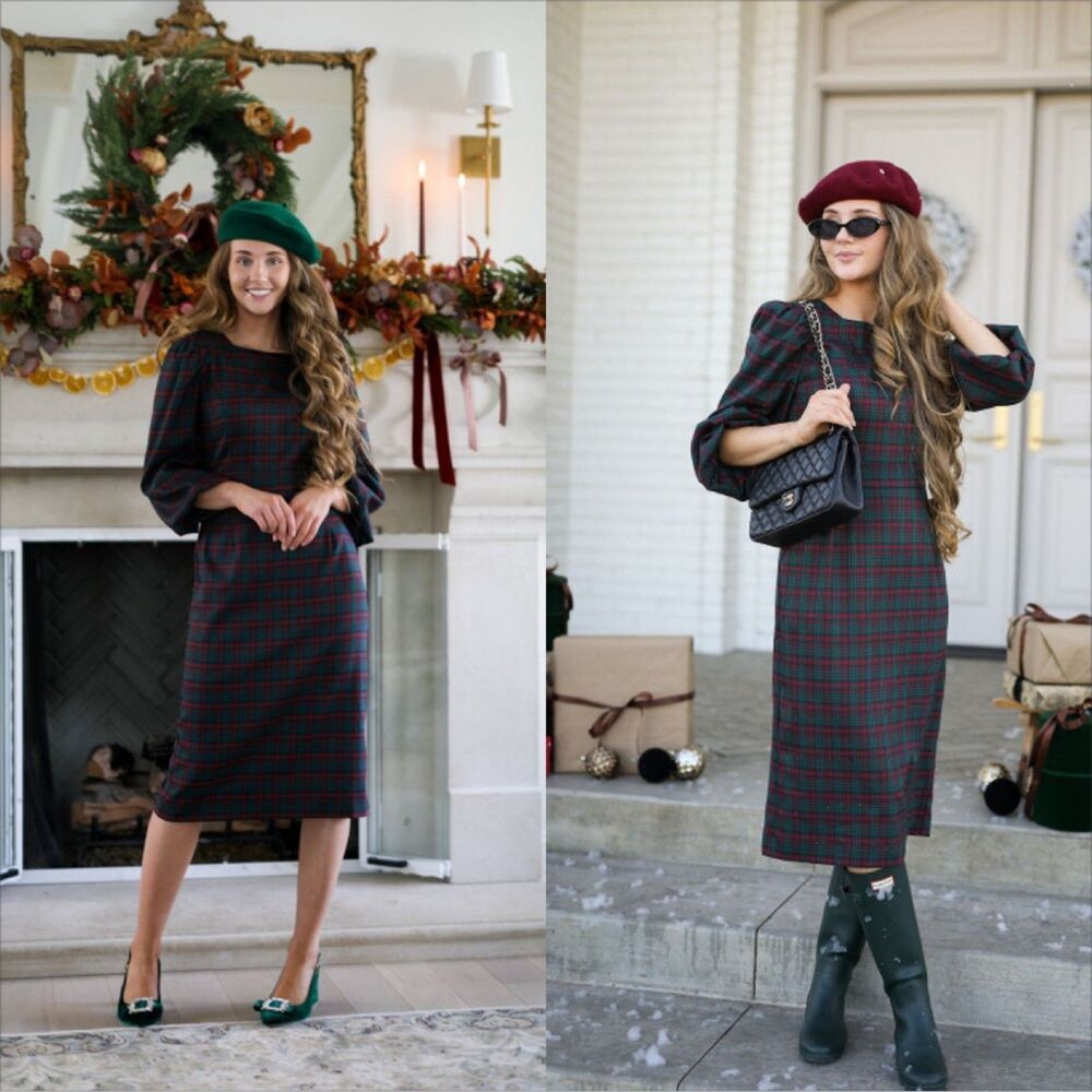 Dainty Jewells Merry & Bright Dress Size Large Tartan Plaid Midi Modest